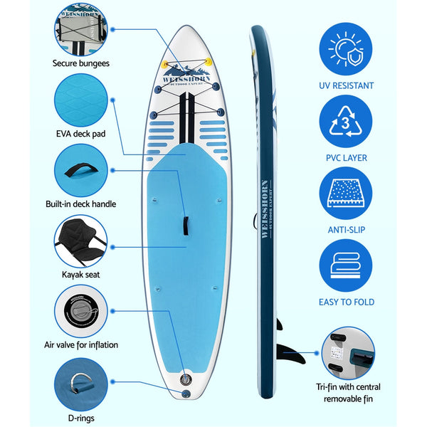 Weisshorn Stand Up Paddle Board 10.6Ft Inflatable Sup Surfboard Paddleboard Kayak Blue Surfboards