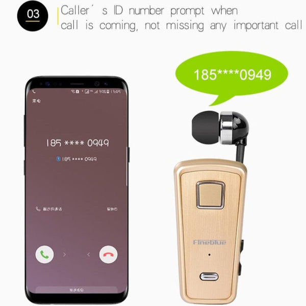 Retractable Bluetooth Headset With Caller Reminder And Anti Theft Feature Headsets