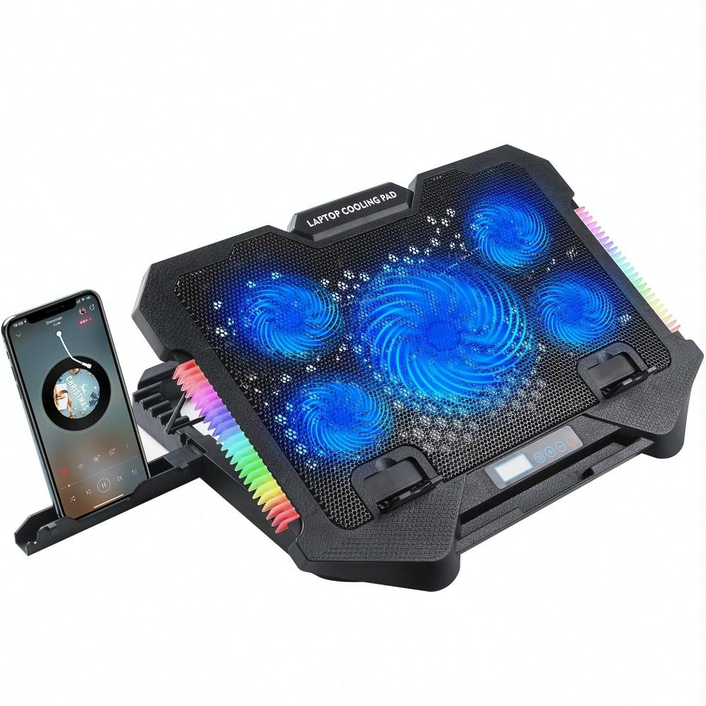 5 Fan Laptop Cooling Pad With Adjustable Stand And Phone Holder Laptop Cooling Pads