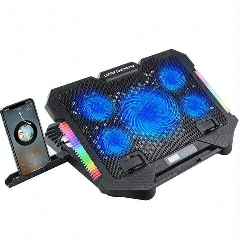 5 Fan Laptop Cooling Pad With Adjustable Stand And Phone Holder Laptop Cooling Pads