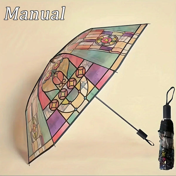 British Wind Rainforest Arch Transparent Umbrella Stained Glass Long Handle Automatic Large Romantic Sunny Umbrellas