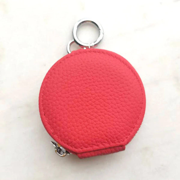 Custom Letters Round Earphone Bag Engrave Name Mini Storage Genuine Leather Zipper Luxury Coin Purse Pouch Key Wallet Gift Earbud Cases