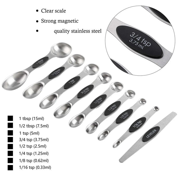 16Pc Magnetic Stainless Steel Measuring Cups & Spoons Set 7 Heavy Duty Cups8 Double Sided With Leveler Measuring Cups Jugs & Spoons