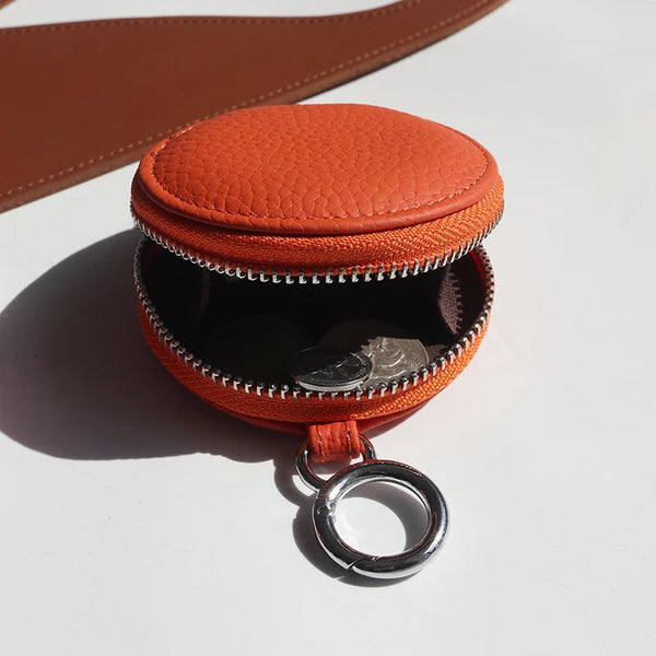 Custom Letters Round Earphone Bag Engrave Name Mini Storage Genuine Leather Zipper Luxury Coin Purse Pouch Key Wallet Gift Earbud Cases