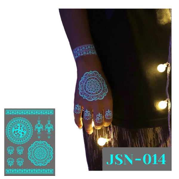 Blue Luminous Henna Tattoo Sticker Tribal Lace Lotus Mandala Flower Pendant Press On Tattoos