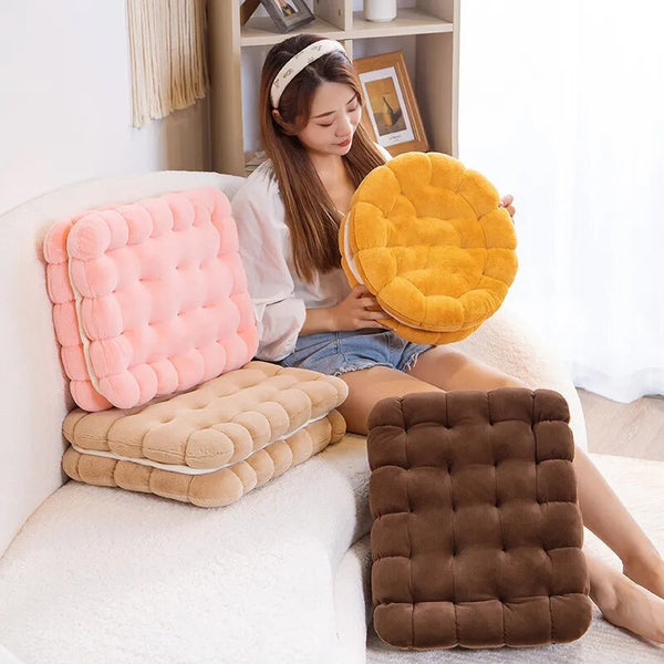 Plush Pillow Light Brown Square Double Biscuit Shape Stuffed Soft Cushion Cushions & Decorative Pillows