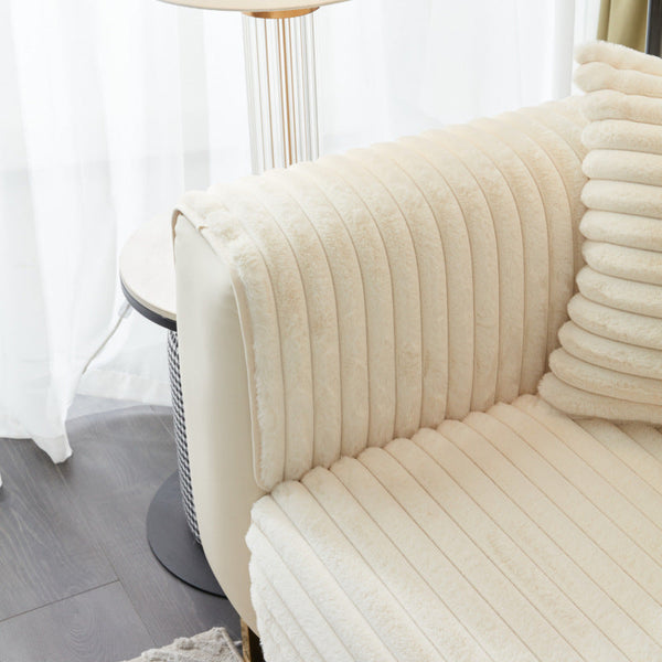 Sofa Towel Super Soft Linear Beige Rabbit Plush Quilted Couch Cover Slipcovers