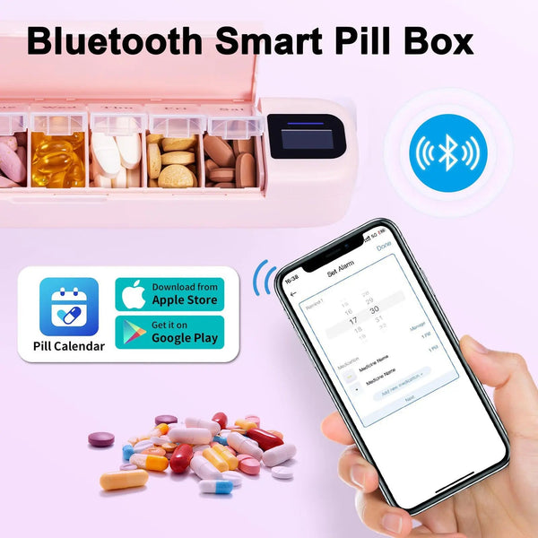 Bluetooth Smart Electronic Pill Case With Timer Clock 7 Day Portable Dispenser Box Pill Boxes