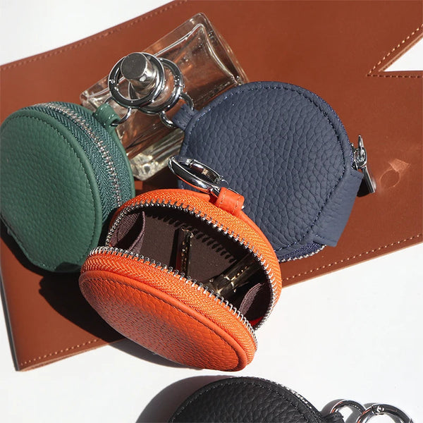 Custom Letters Round Earphone Bag Engrave Name Mini Storage Genuine Leather Zipper Luxury Coin Purse Pouch Key Wallet Gift Earbud Cases