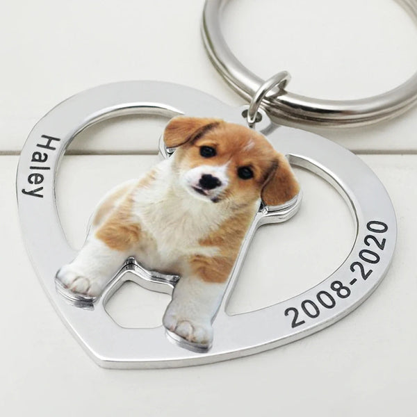 Personalized Photo Keychain Custom Heart Picture Chain Dog Cat Ring Birthday Pet Lover Gift Keepsake Memory Jewelry Pod