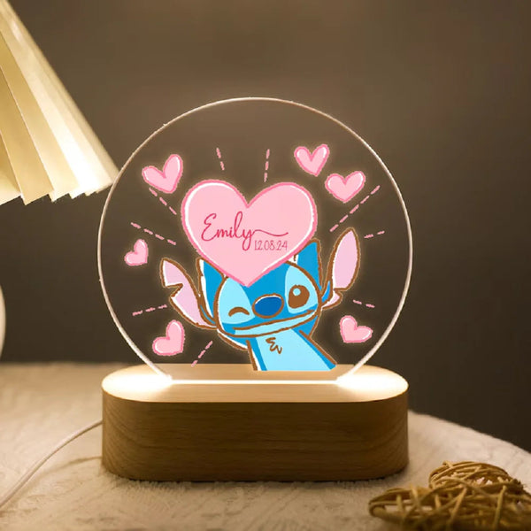 Custom Name & Date Acrylic Plaque With Cute Mouse Night Light Plate Animals Lamp Little One Kids Bedside Baptism Gifts Lamps