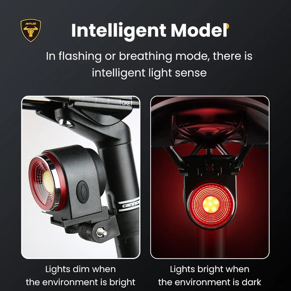 Antusi A8 Wireless Bike Rear Light Bell Anti Theft Alarm & Auto Brake Taillight Lights & Reflectors