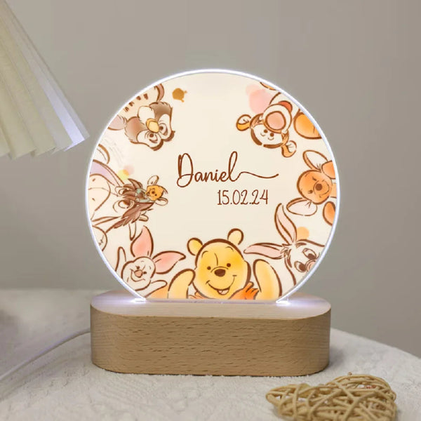Custom Name & Date Acrylic Plaque With Cute Mouse Night Light Plate Animals Lamp Little One Kids Bedside Baptism Gifts Lamps