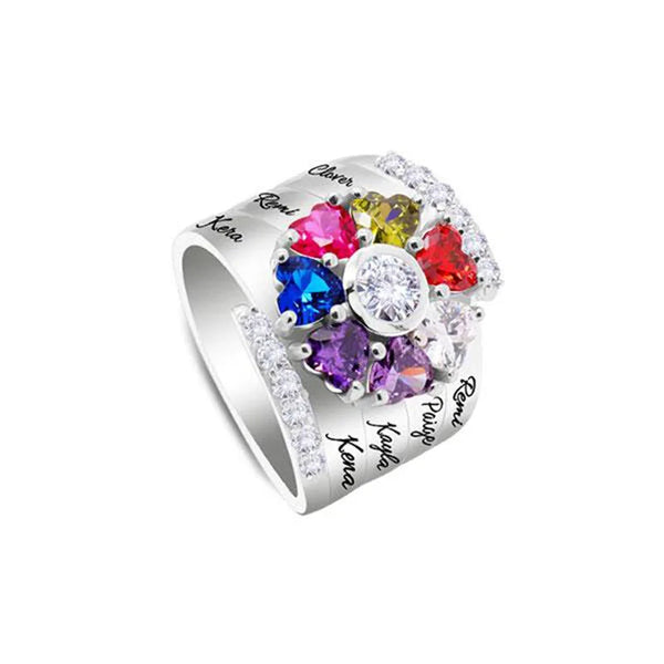 Personalized 1 8 Birthstone Family Mothers Cubic Zirconia Custom Engraved Name Jewelry For Women Grandma Couple Rings