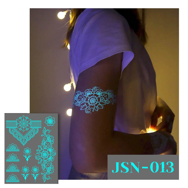 Blue Luminous Henna Tattoo Sticker Tribal Lace Lotus Mandala Flower Pendant Press On Tattoos
