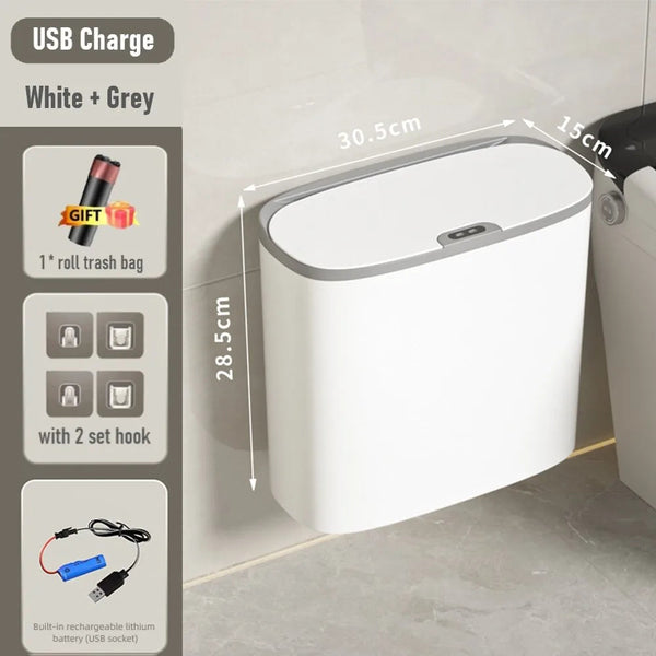 Wall Mounted 14L Smart Sensor Waterproof Electric Trash Can Waste Bin White Rubbish Bins