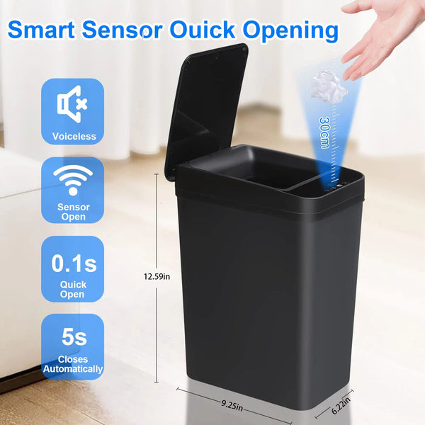 Bathroom Touchless Trash Can 12L Automatic Motion Sensor Lid Odor Proof Bin Rubbish Bins