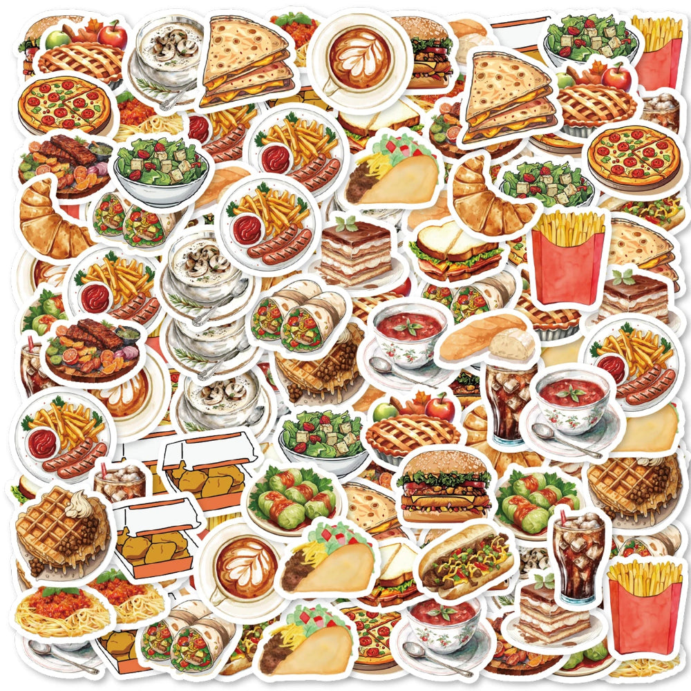 46Pcs Burger Pizza Coffee American Food Theme Stickers Decorated Notebook Water Bottle Diary Classic Toy Scrapbook Diy Decal Scrapbooking Stickers