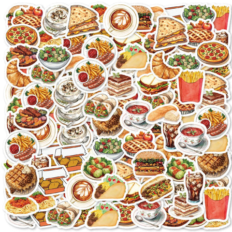 46Pcs Burger Pizza Coffee American Food Theme Stickers Decorated Notebook Water Bottle Diary Classic Toy Scrapbook Diy Decal Scrapbooking Stickers