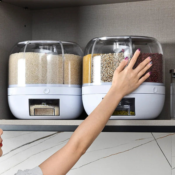 360 Degree Rotating Rice Dispenser Sealed Dry Cereal Grain Bucket Moisture Proof Kitchen Food Container Storage Box Food Storage Containers