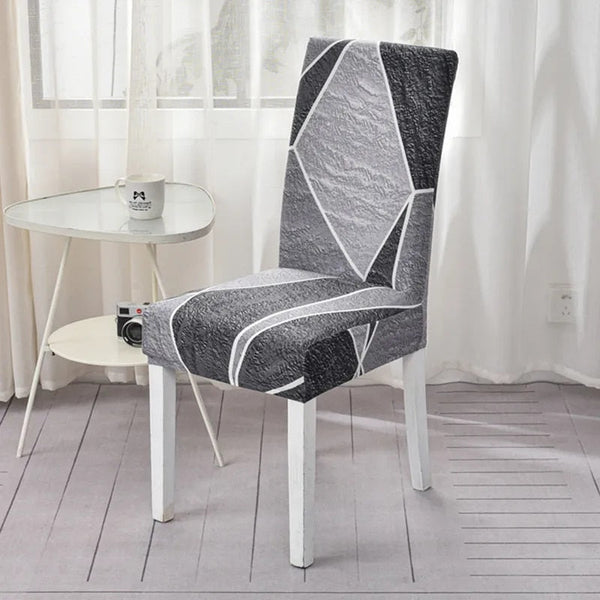 Chair Cover Grey With Shapes Design Anti Dirt Elastic Material For Dining Room Slipcovers