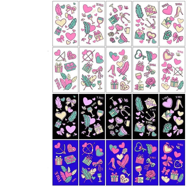 10Pcs Uv Glow Face Tattoo Stickers Butterfly Flower Lips For Party Festival Face Stickers