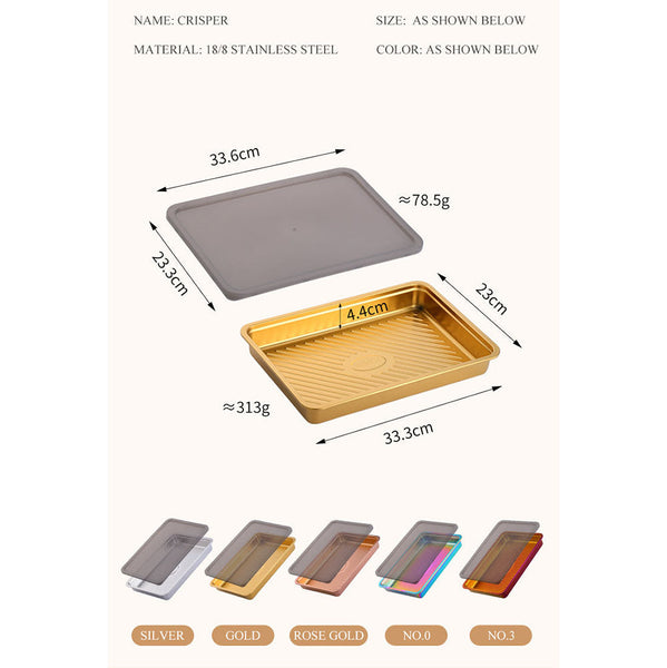Silver Food Grade Stainless Steel Crisper Box Storage With Lid 33.3 X 23 Centimetre Food Storage Containers