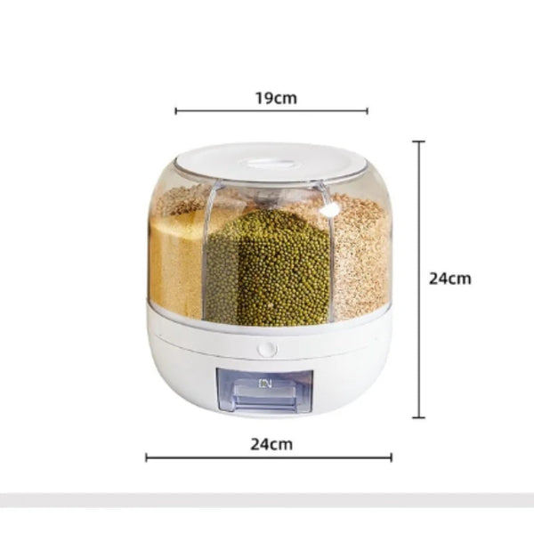 360 Degree Rotating Rice Dispenser Sealed Dry Cereal Grain Bucket Moisture Proof Kitchen Food Container Storage Box Food Storage Containers