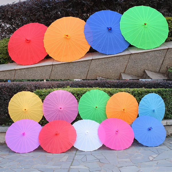Chinese Colored Fabric Umbrella White Pink Parasols Traditional Dance Japanese Silk Props Umbrellas