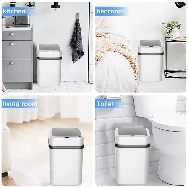 Automatic Sensor Trash Can Smart Touchless White Kitchen Bathroom Waterproof 13L Electric Garbage With Lid Rubbish Bins
