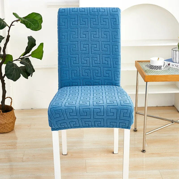 Chair Cover Blue Square Geometric Design Elastic Material For Dining Room Slipcovers
