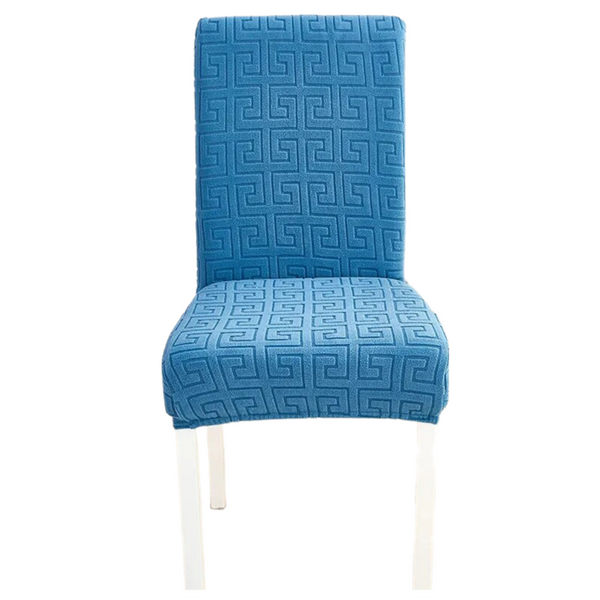 Chair Cover Blue Square Geometric Design Elastic Material For Dining Room Slipcovers