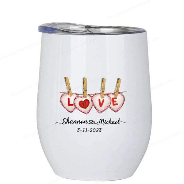 Personalized Love Heart Wine Tumbler Themed Customized Name Gift For Couples Unique Engagement Valentine's Day Vacuum Flasks & Mugs