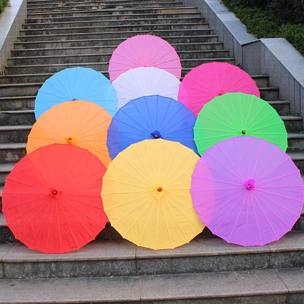 Chinese Colored Fabric Umbrella White Pink Parasols Traditional Dance Japanese Silk Props Umbrellas