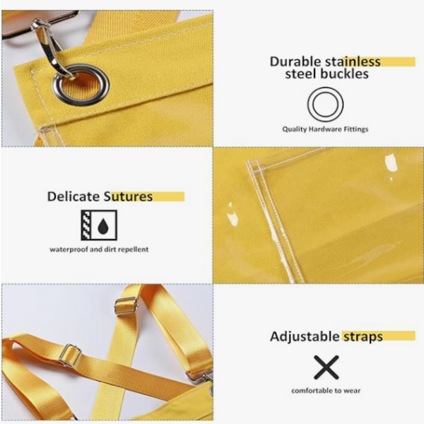 Kitchen Apron Yellow Waterproof Oilproof Canvas Double Layer For Men Women Aprons