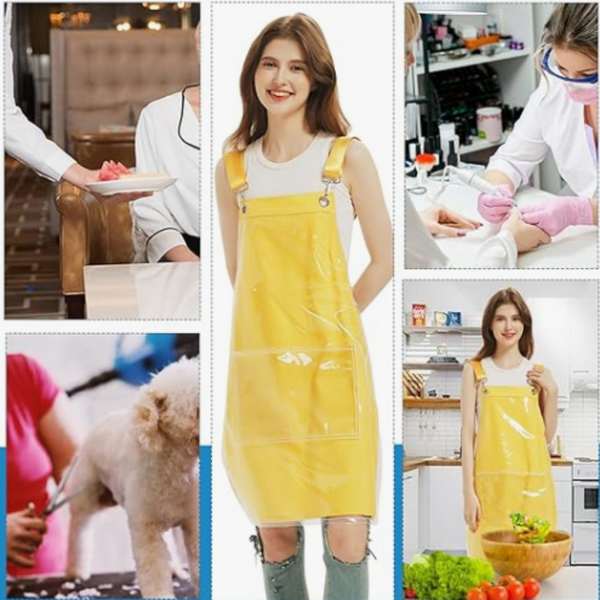 Kitchen Apron Yellow Waterproof Oilproof Canvas Double Layer For Men Women Aprons