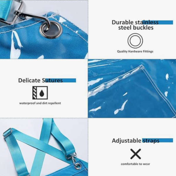 Kitchen Apron Blue Waterproof Oilproof Canvas Double Layer For Work Clothes Aprons