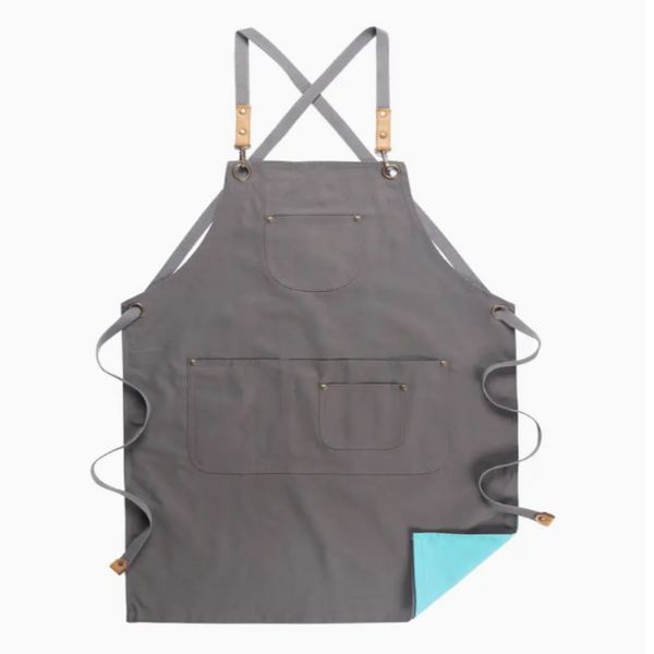Blue Grey Solid Cooking Apron For Men Women Chef Waiter Cafe Hairdresser Aprons