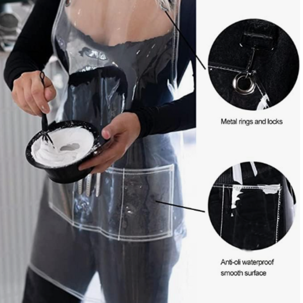 Kitchen Apron Black Ribbon Waterproof Tpu For Men Women Barber Work Clothes Aprons