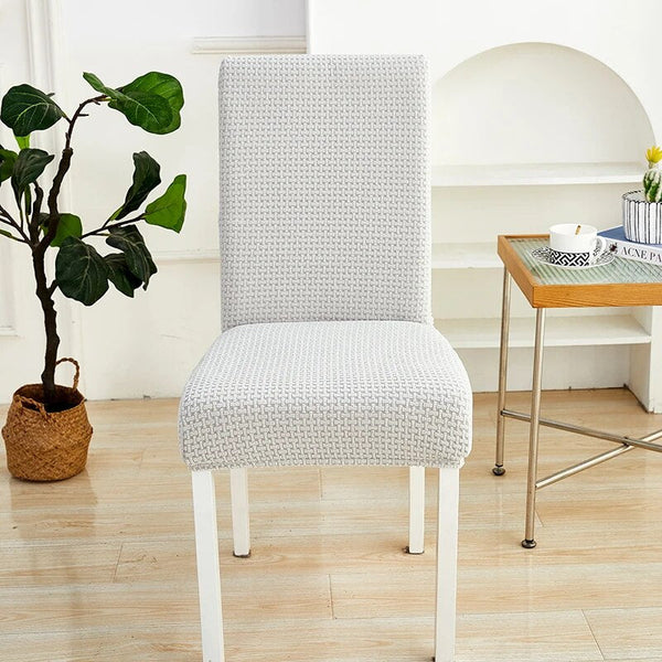 Chair Cover Light Grey Micro Knitted Design Elastic Material For Dining Room Kitchen Slipcovers