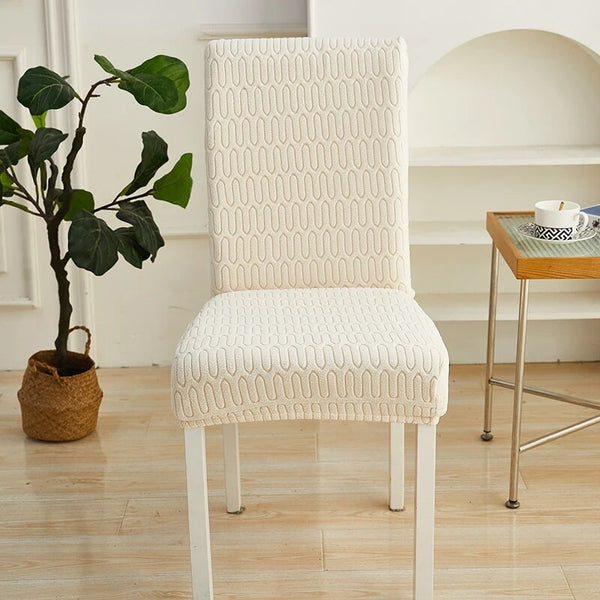 Chair Cover Beige Wavey Lines Design Elastic Material For Dining Room Kitchen Slipcovers