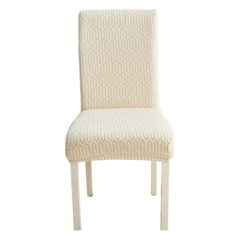 Chair Cover Beige Wavey Lines Design Elastic Material For Dining Room Kitchen Slipcovers