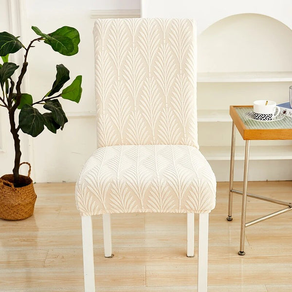 Chair Cover Beige Series Leaf Lines Design Elastic Material For Dining Room Kitchen Slipcovers