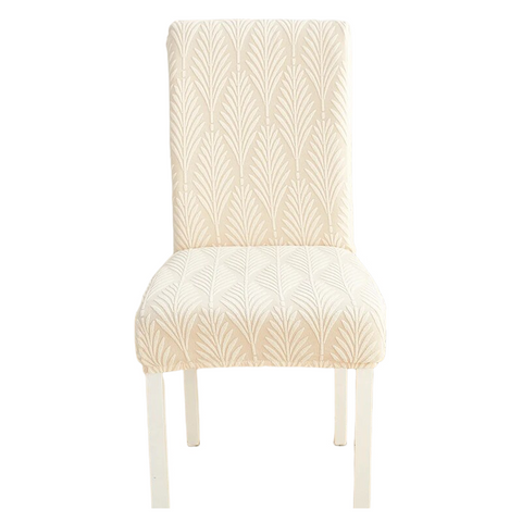 Chair Cover Beige Series Leaf Lines Design Elastic Material For Dining Room Kitchen Slipcovers