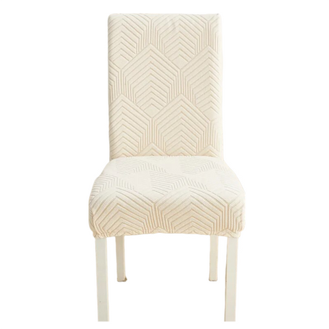 Chair Cover Beige Geometric Lines Design Elastic Material For Dining Room Kitchen Chair Covers