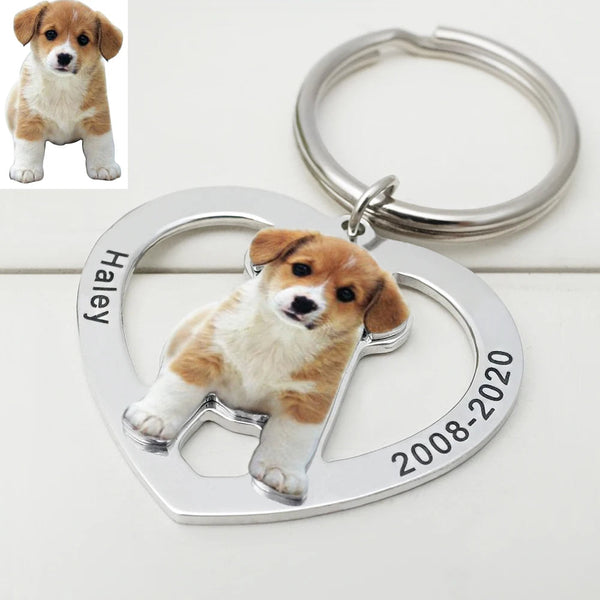 Personalized Photo Keychain Custom Heart Picture Chain Dog Cat Ring Birthday Pet Lover Gift Keepsake Memory Jewelry Pod