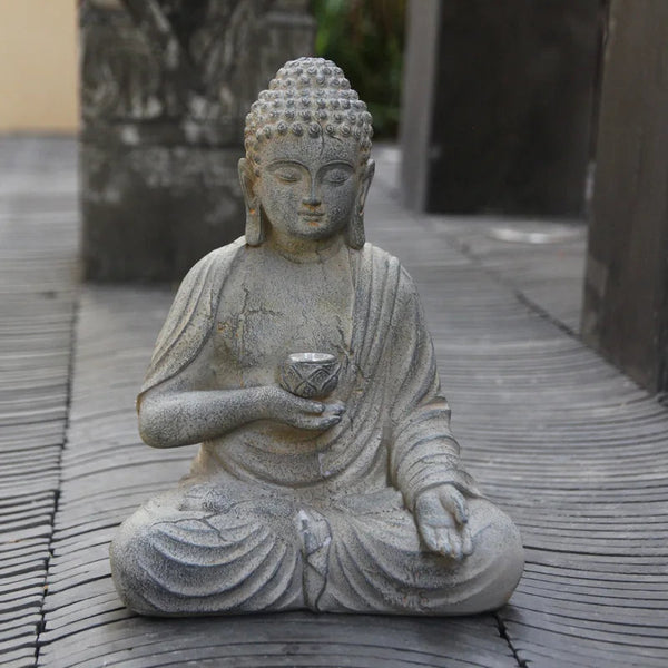 Resin Solar Buddha Statue Sculpture Garden Decor Light Zen Asian Japanese Decoration Outdoor Sculptures & Figurines