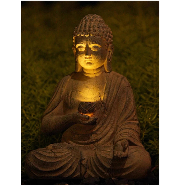 Resin Solar Buddha Statue Sculpture Garden Decor Light Zen Asian Japanese Decoration Outdoor Sculptures & Figurines