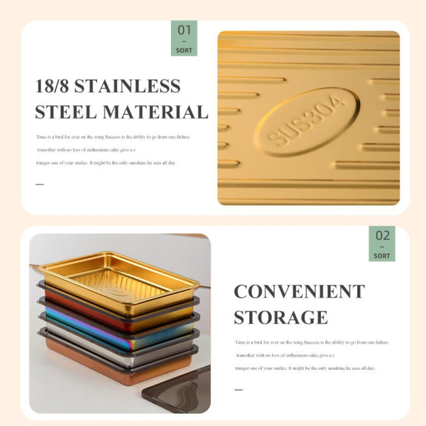 Gold Food Grade Stainless Steel Crisper Box Storage With Lid For Kitchen Organisation Food Storage Containers