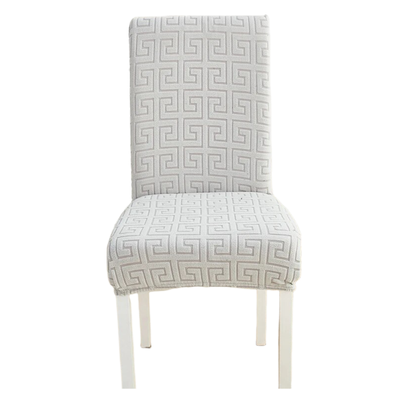 Chair Cover Light Grey Square Geometric Design Elastic Material For Slipcovers